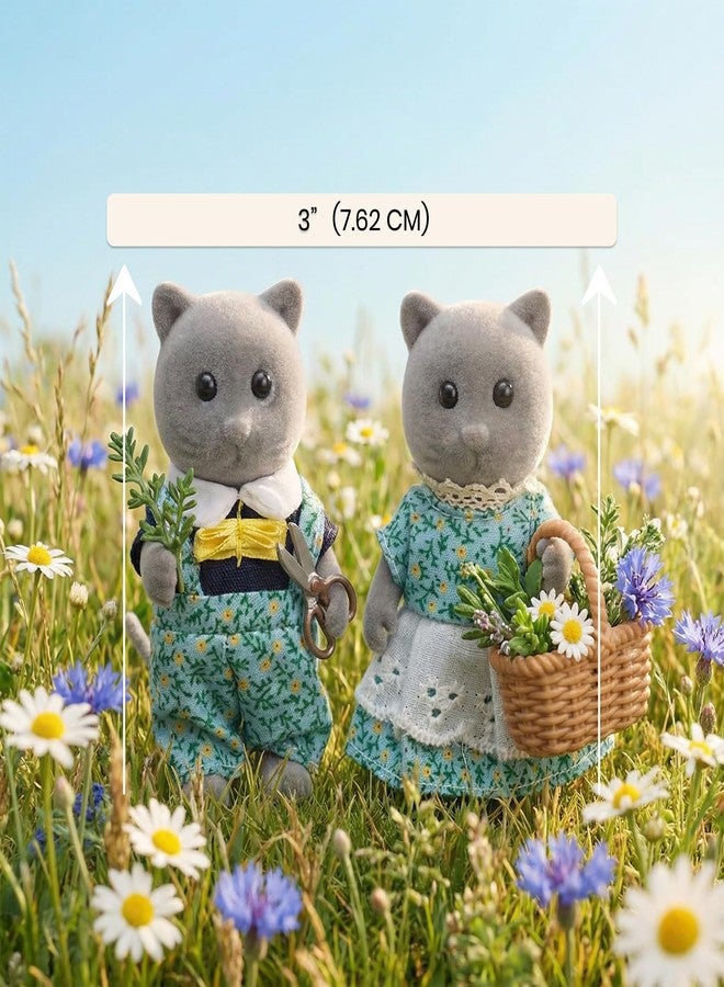 OLEOCA Family Gray Cat Figures - Set of 2 Collectible Flocked Mini Dolls with Removable Clothes, Dollhouse Pretend Play Set for Kids Ages 3+ - Image 3