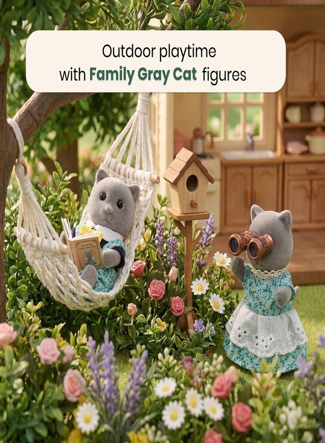 OLEOCA Family Gray Cat Figures - Set of 2 Collectible Flocked Mini Dolls with Removable Clothes, Dollhouse Pretend Play Set for Kids Ages 3+ - Image 2