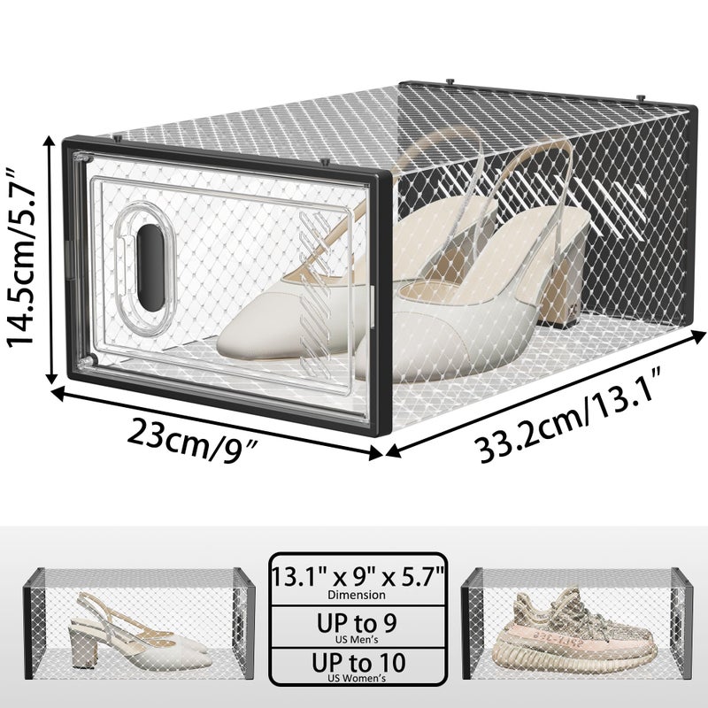 SIMPDIY Shoe Storage, 12 Pack Shoe Organizer for Closet, Shoe Boxes Clear Plastic Stackable Shoe Containers with Lids for Size 10, Black - Image 3