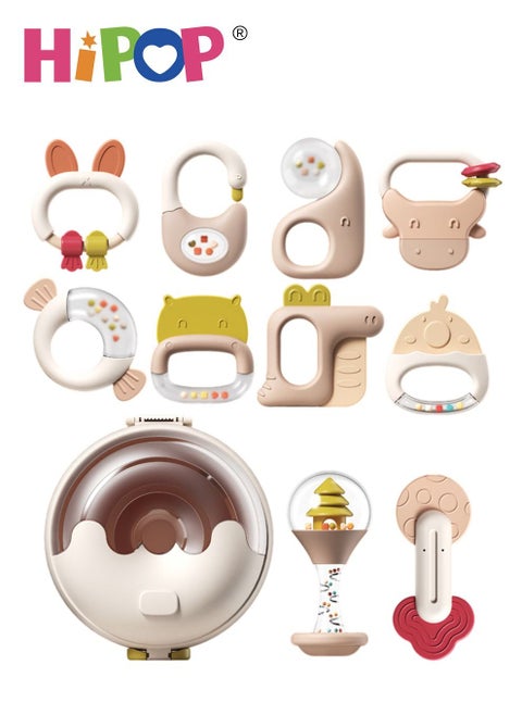 Baby Rattle Toy 10 Pcs,Infant Teething Toys,Grab And Spin Rattles Sensory Toy Set,Food Grade Silicone Material,Newborn Toys Gift,Early Educational Toy Set