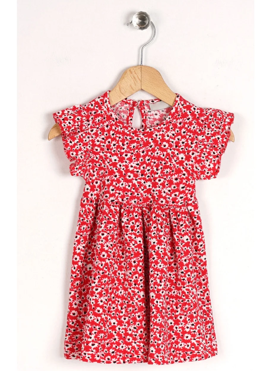 Zepkids Girl Red Polka Dot Patterned Ruffle Sleeve Dress