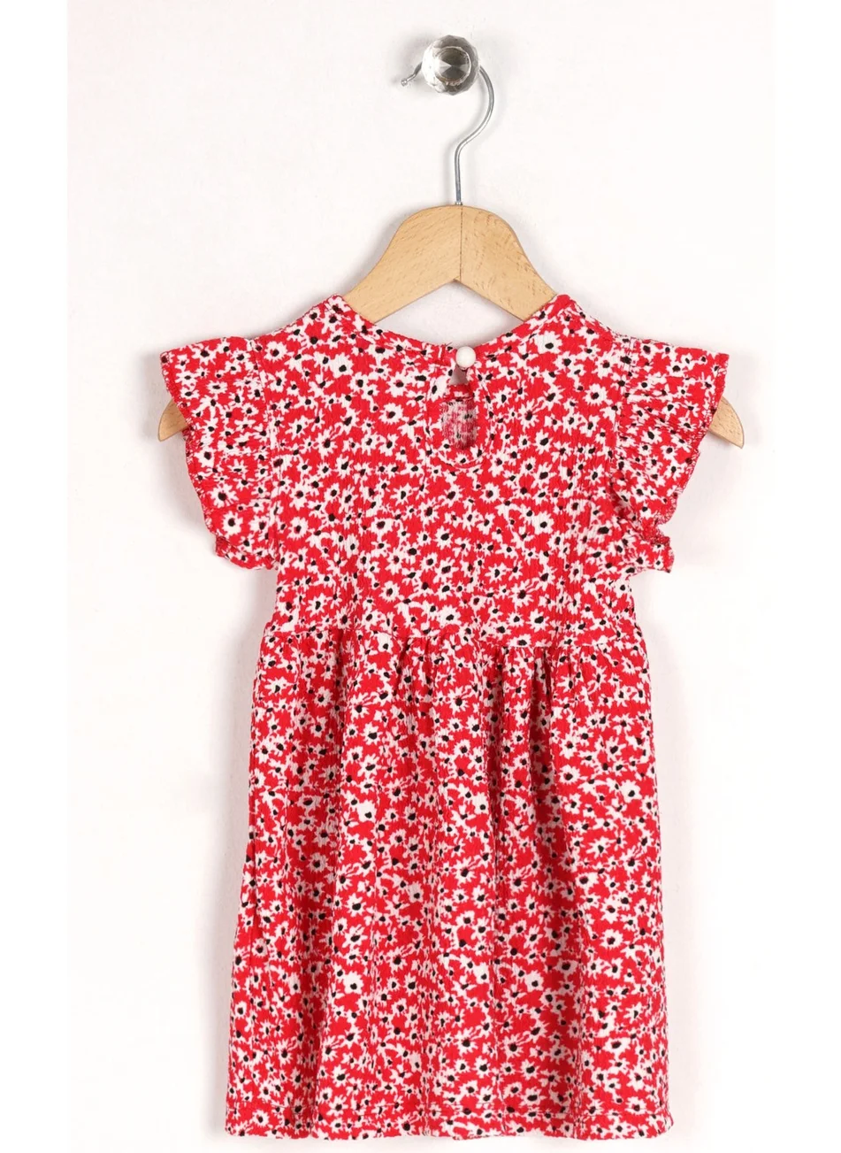 Zepkids Girl Red Polka Dot Patterned Ruffle Sleeve Dress