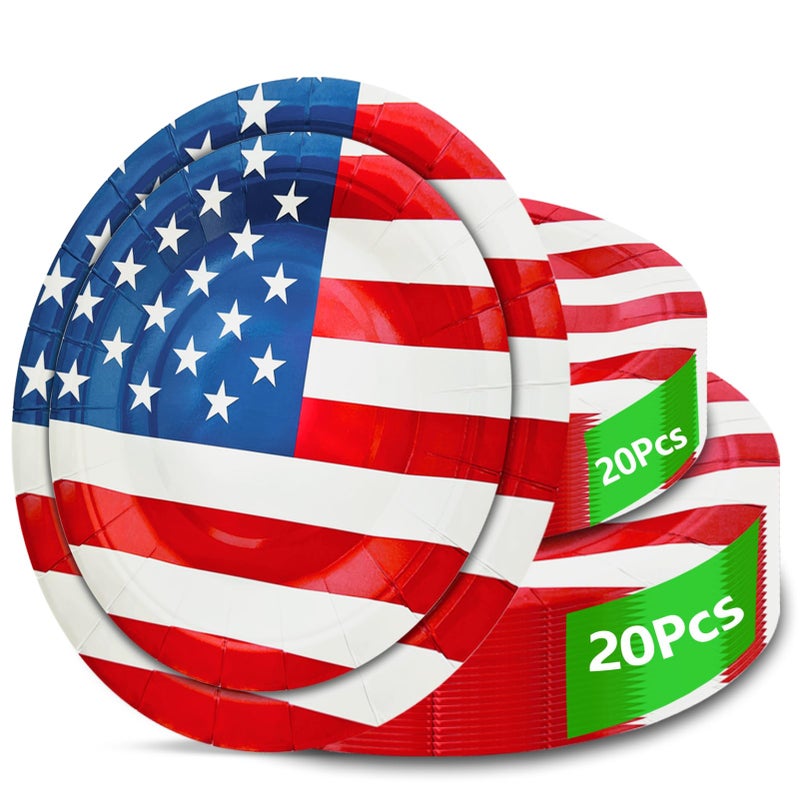 4th of July Plates 40pcs Party Paper Plate Set Disposable 4th of july Party Food Dinner Dessert Plates Birthday Tableware Decorations Favors Including 20pcs 9 and 20pcs 7 for 4th of july Plate
