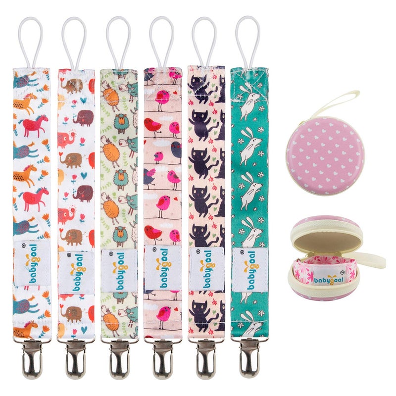 Babygoal Pacifier Clips, 6 Pack Pacifier Holder Clips for Baby Boys and Girls Fits Most Pacifier Styles 6PBM03 - Image 1