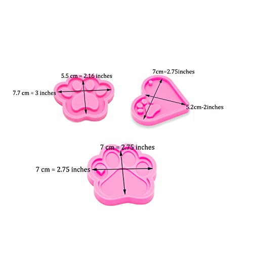 AMZTOART 3pc Glossy Resin Silicone Paw Print Molds DIY Making Keychain, Heart with Paw Cutout Epoxy Mold with 10PC Key Ring(DY0129+DY0292+DY0404) - Image 5