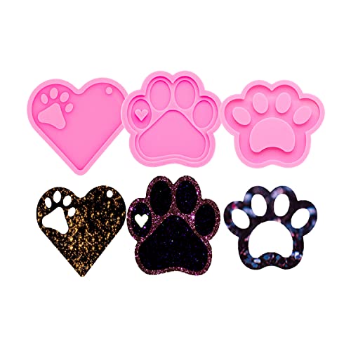 AMZTOART 3pc Glossy Resin Silicone Paw Print Molds DIY Making Keychain, Heart with Paw Cutout Epoxy Mold with 10PC Key Ring(DY0129+DY0292+DY0404) - Image 3
