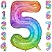 PatiCool 40 Inch Rainbow Number Balloon 5 Large Number Foil Balloons Mylar for Girl Boy Birthday Party Celebration Decorations Supplies Digital Balloons for Wedding Anniversary Events Decorations - Image 3