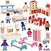 Sumind Wooden Dollhouse Furniture Set with Family Figures Dolls 43 Pcs Imaginative Play Accessories for Kids Fits Most 112 Dollhouses 1inch Scale Birthday AfricanAmerican Dolls - Image 2