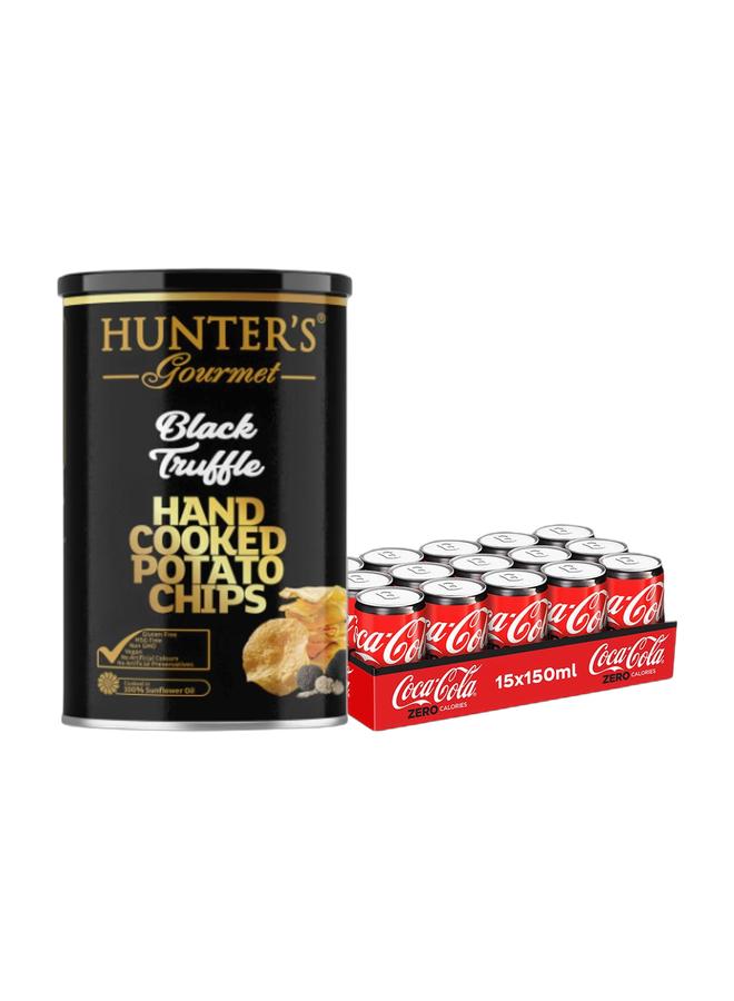 noon Hunter's Gourmet Hand Cooked Potato Chips Black Truffle 150grams + Coca Cola Zero Can 15 x 150ml