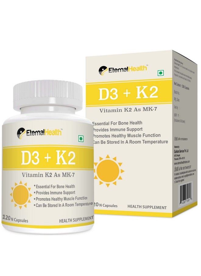 EternalHealth Vitamin D3 With K2 As Mk-7 - Vitamin D & K Complex - Vitamin D3 & K2 As Mk-7 - (120 Vegetable Capsules)  - Image 2
