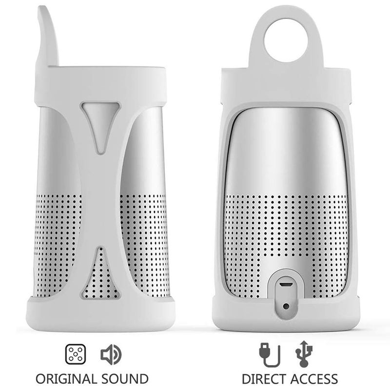 Geekria Geekria Silicone Speaker Case Cover, Compatible with Bose SoundLink Revolve Case, Protective Waterproof Soft Skin, Replacement Bluetooth Speakers Travel Carrying Case with Keychain Hook (White)  - Image 4