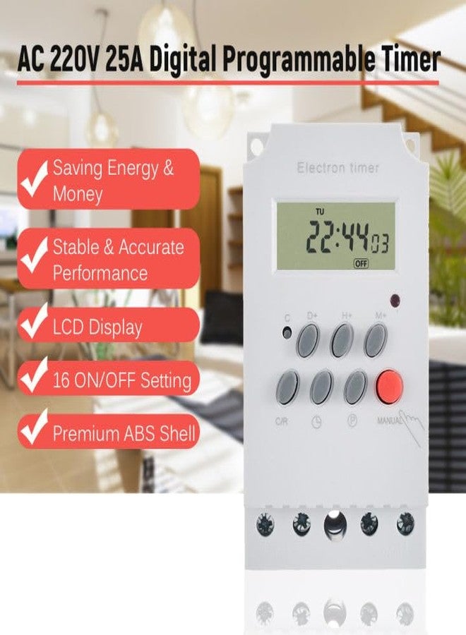 Maxwell T3 Digital Electronic Timer Switch 220V 25Amp DIN Rail Programmable with LCD Display Clock - Image 4