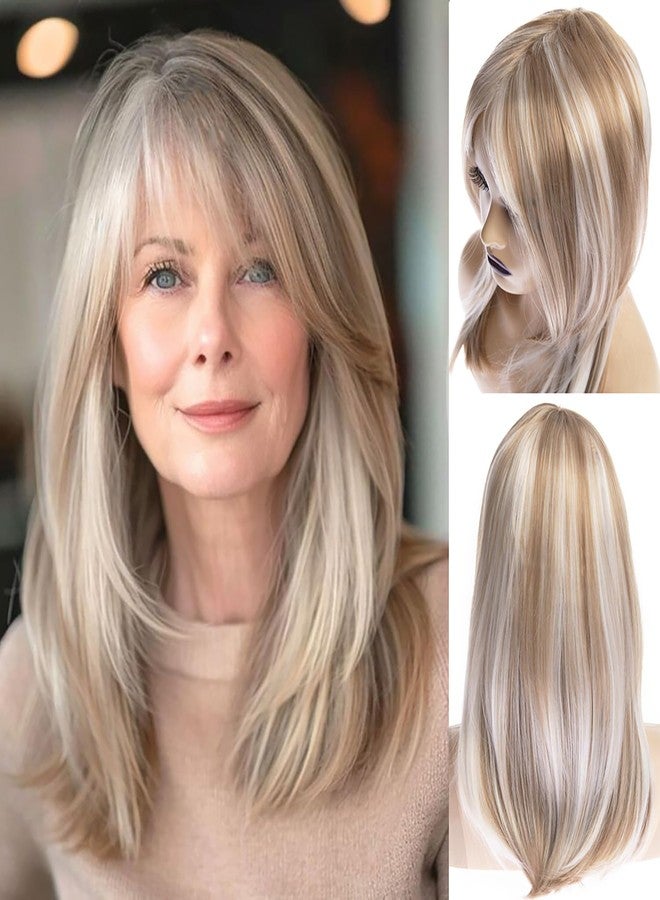 Dsimeig Long Blonde Wigs for Women Natural Straight Blonde Wig with Bangs,Synthetic Hair Wig for Daily Party Use - Image 1