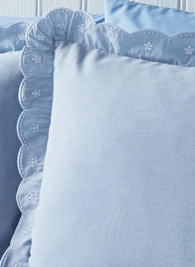 Matalan Blue Chambray Embroidered Duvet Set