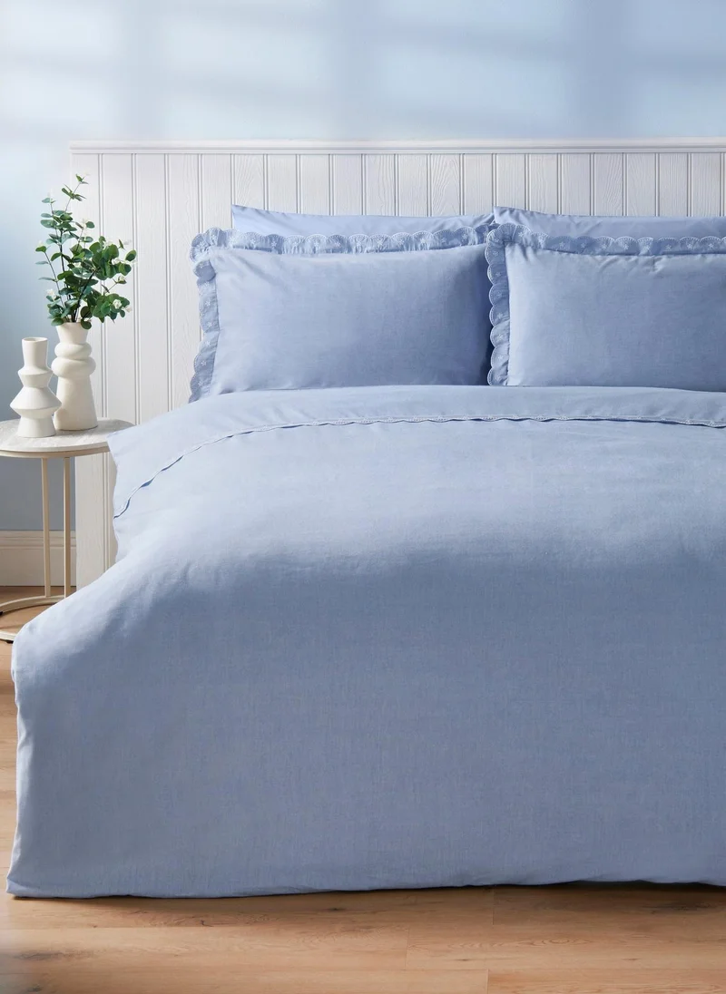 Matalan Blue Chambray Embroidered Duvet Set