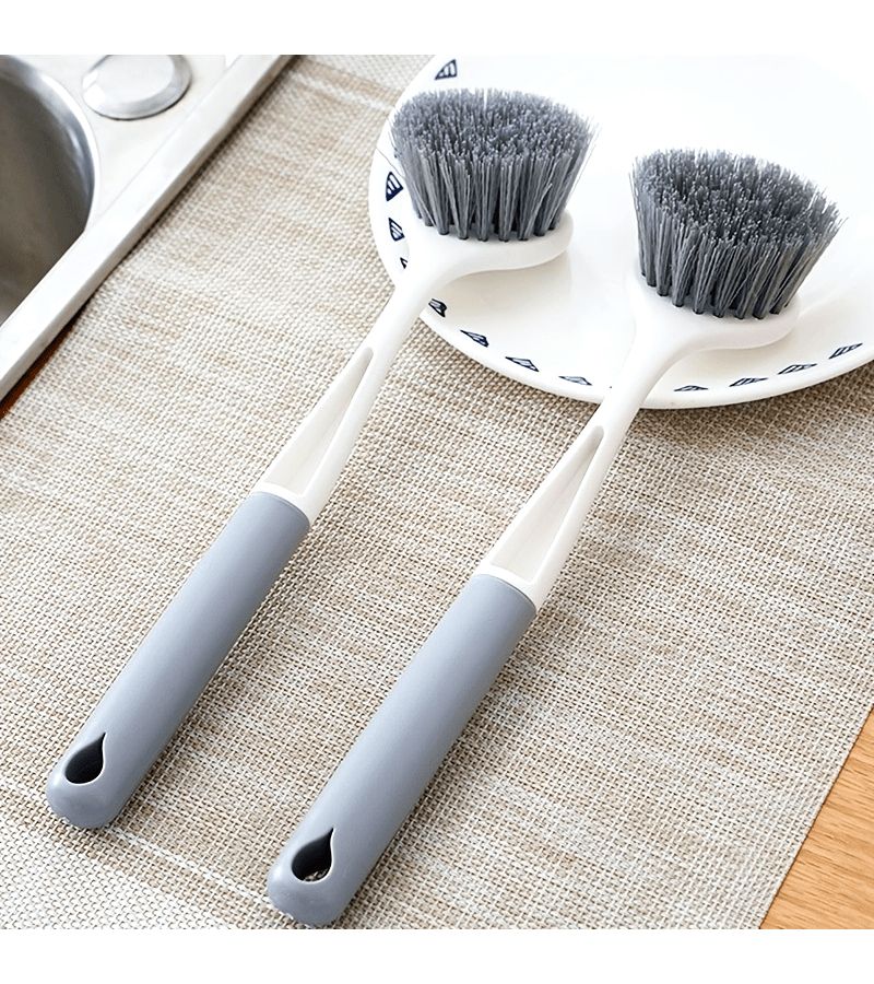 Grey 5 Piece Long Handle Pot Dishwashing Brush Set For Stove Sink Cleaning - Image 1