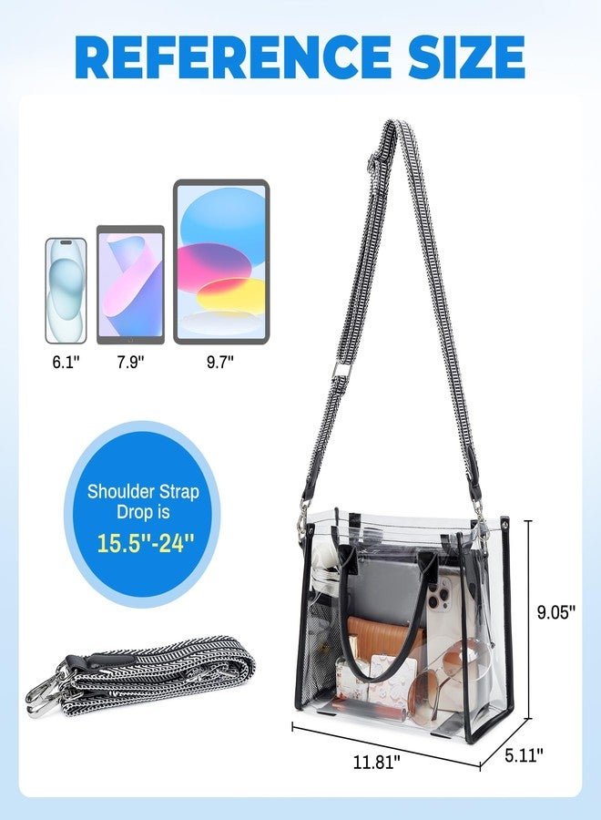 ASKSKY Clear Tote Bag Stadium Events Transparent Clear Purse for Women Thick PVC Shoulder Bag with Guitar Strap for Concert, Black, One size - Image 4