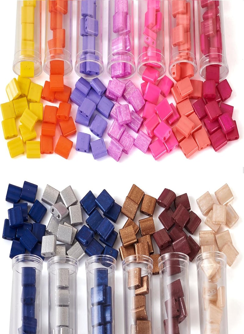 GGOOT Pandahall 260Pcs Opaque Glass Tila Beads 2-Hole Glass Seed Beads 5mm Flat Square Craft Beads Japanese Glass Loose Spacer Beads for Jewelry Bracelet Earring Making  - Image 1