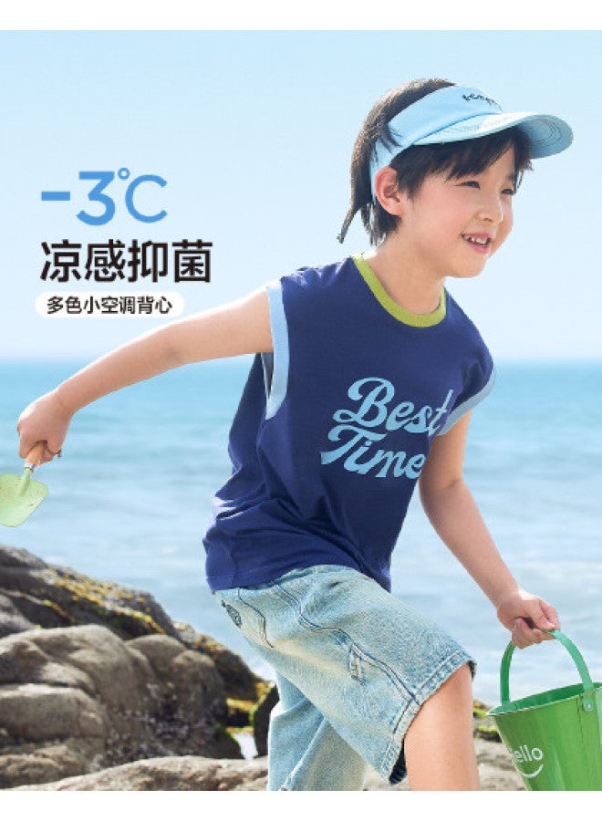 Zuoxi Men's Sleeveless T-shirt For Boys, Color Block Design, 2025 New Summer Stylish Top For Big Kids - Image 1