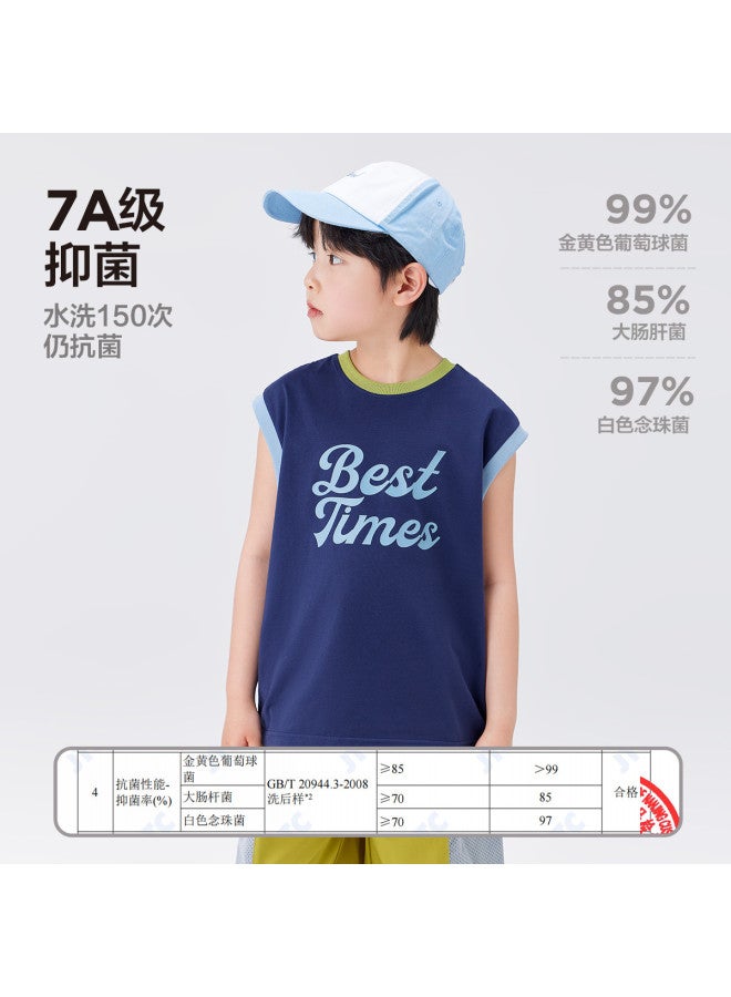 Zuoxi Men's Sleeveless T-shirt For Boys, Color Block Design, 2025 New Summer Stylish Top For Big Kids - Image 3