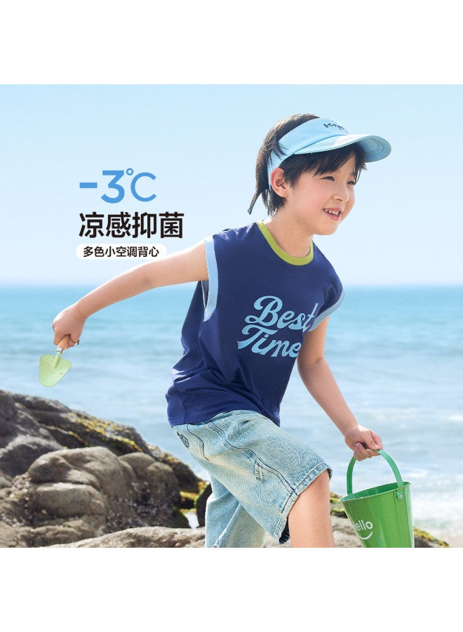 Zuoxi Men's Sleeveless T-shirt For Boys, Color Block Design, 2025 New Summer Stylish Top For Big Kids - Image 2