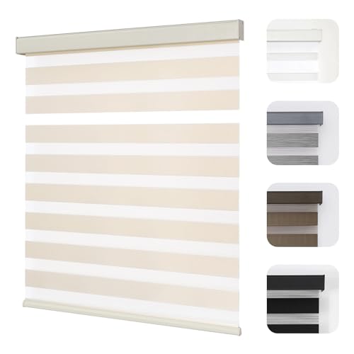 Joydeco Cordless Zebra Blinds for Windows Dual Layer Light Control Window Blinds with LightProof Aluminum Cover FreeStop Roller Shades for Home Office Beige34 W x 75 H - Image 1