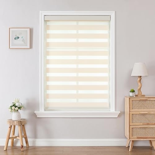 Joydeco Cordless Zebra Blinds for Windows Dual Layer Light Control Window Blinds with LightProof Aluminum Cover FreeStop Roller Shades for Home Office Beige34 W x 75 H - Image 3