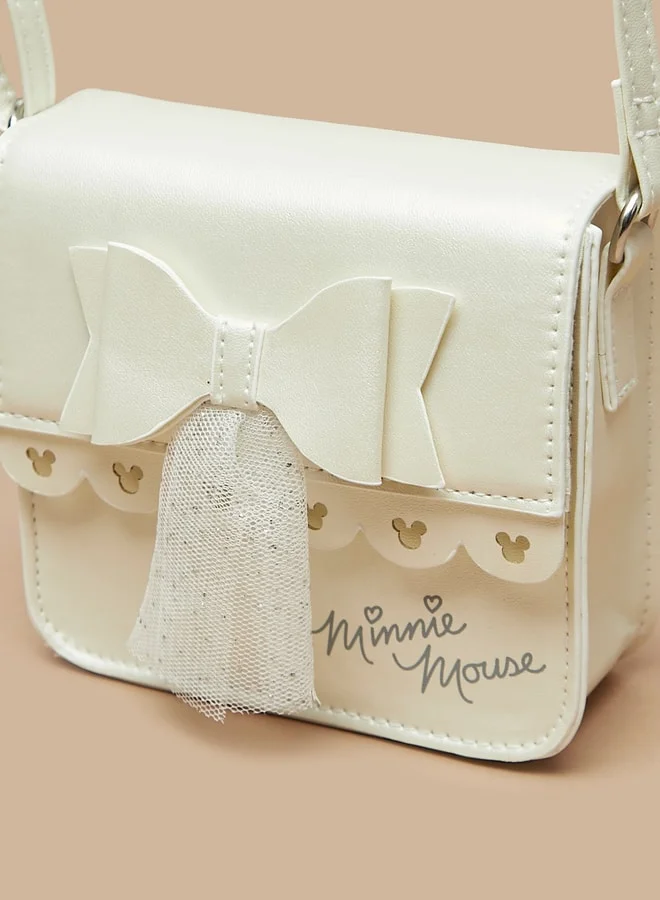 ديزني Girls Disney Solid Crossbody Bag with Adjustable Strap and Bow Detail