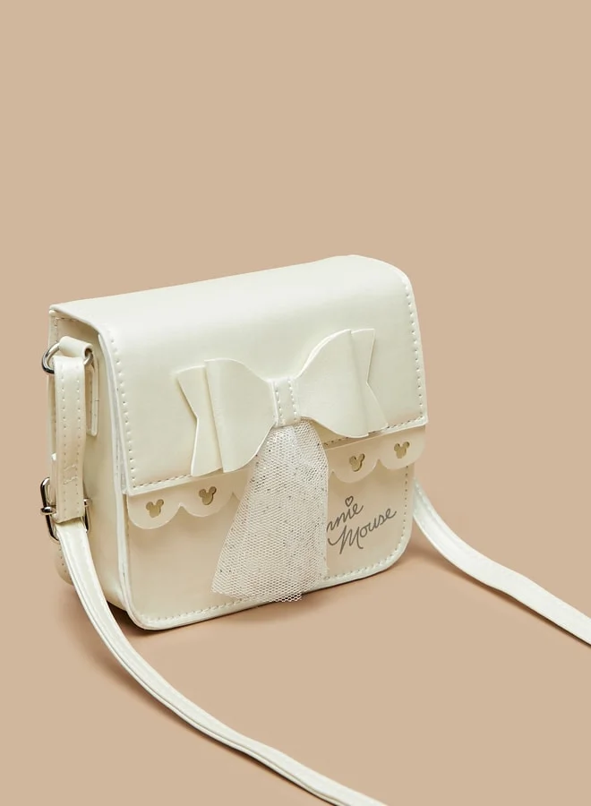 ديزني Girls Disney Solid Crossbody Bag with Adjustable Strap and Bow Detail