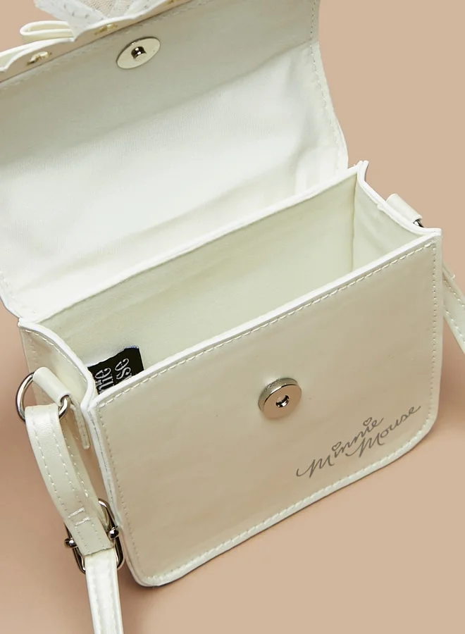 ديزني Girls Disney Solid Crossbody Bag with Adjustable Strap and Bow Detail