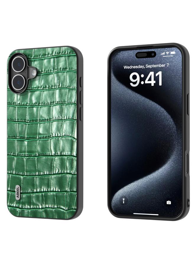 اس-توب جراب هاتف من الجلد الطبيعي بتصميم جلد التمساح من ABEEL لهاتف iPhone 16 - Image 1