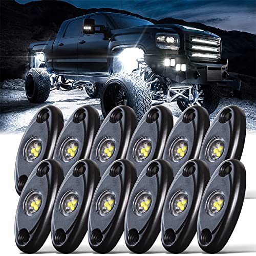 LEDMIRCY White Rock Lights 12PCS High Power Underbody Pure White LED Rock Lights for Off Road Trucks RZR Auto Boat Car ATV UTV SUV Underglow Trail TRAI Rig Lights Waterproof Shockproof Light - Image 1