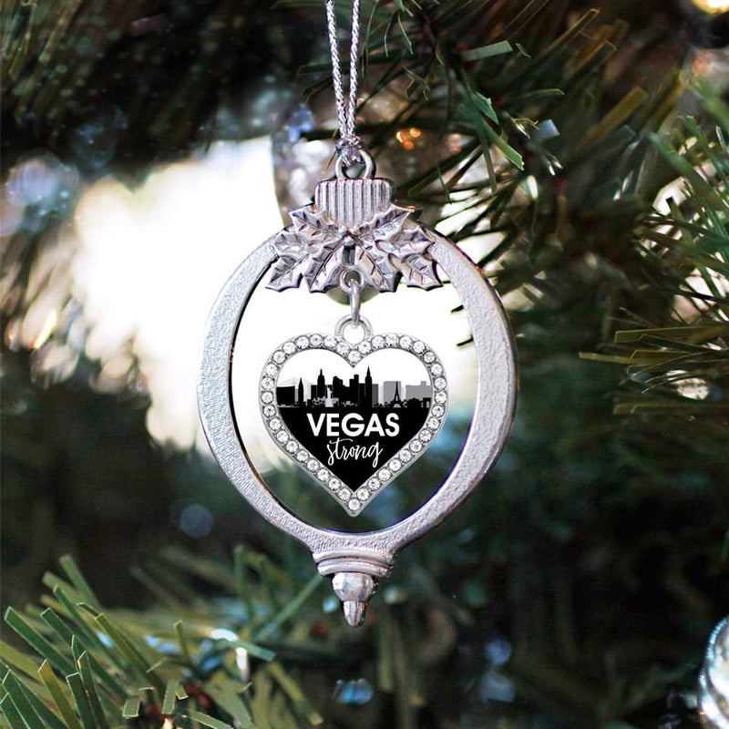 Inspired Silver - Vegas Strong - City Skyline - Silver Christmas Ornament - Open Heart Charm Christmas Tree Ornament with Cubic Zirconia - Holiday Hanging Decoration - Image 2