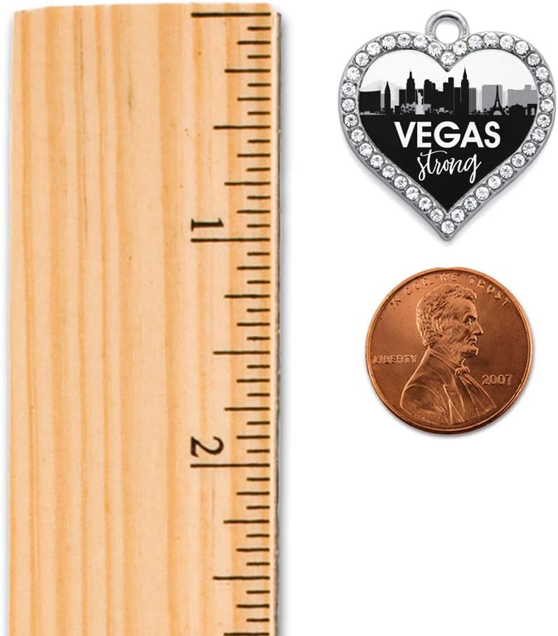 Inspired Silver - Vegas Strong - City Skyline - Silver Christmas Ornament - Open Heart Charm Christmas Tree Ornament with Cubic Zirconia - Holiday Hanging Decoration - Image 1