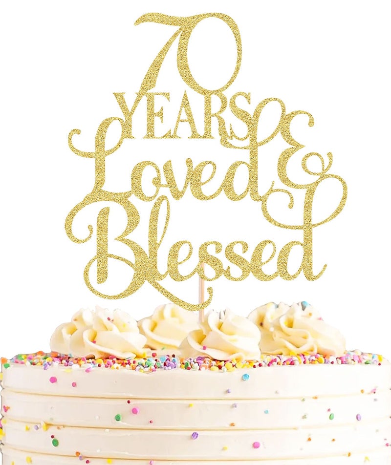 AHAORAY 70 Years Loved Cake Topper Gold Glitter 70th Birthday Cake Decorating Supplies Perfect for Wedding Anniversary or Birthday Party Decorations Photo Booth Props - Image 2