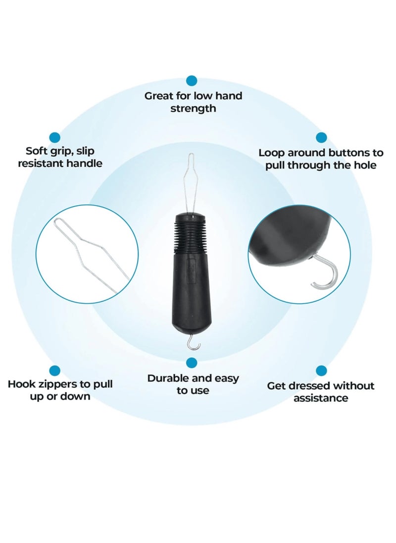 Button Hook and Zipper Pull, One-Handed Dressing Aid, Button Assist Device for Seniors, Arthritis & Handicapped, Easy Buttoning Tool for Women with Long Nails or Post-Manicure, Clothes Dressing Helper for Limited Dexterity