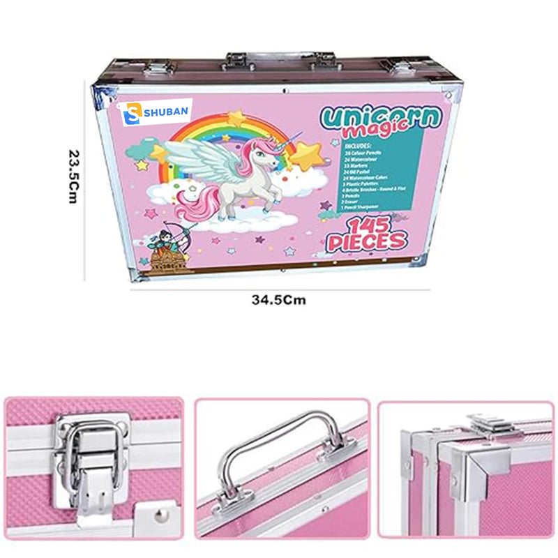 Shuban Deluxe Art Set Box & Drawing Kit with Crayons, Oil Pastels, Colored Pencil Deluxe Gift Art (145 Pcs Art Set-Pink) - Image 2