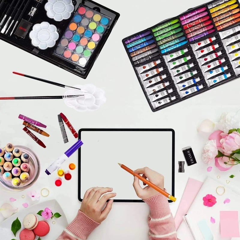 Shuban Deluxe Art Set Box & Drawing Kit with Crayons, Oil Pastels, Colored Pencil Deluxe Gift Art (145 Pcs Art Set-Pink) - Image 5