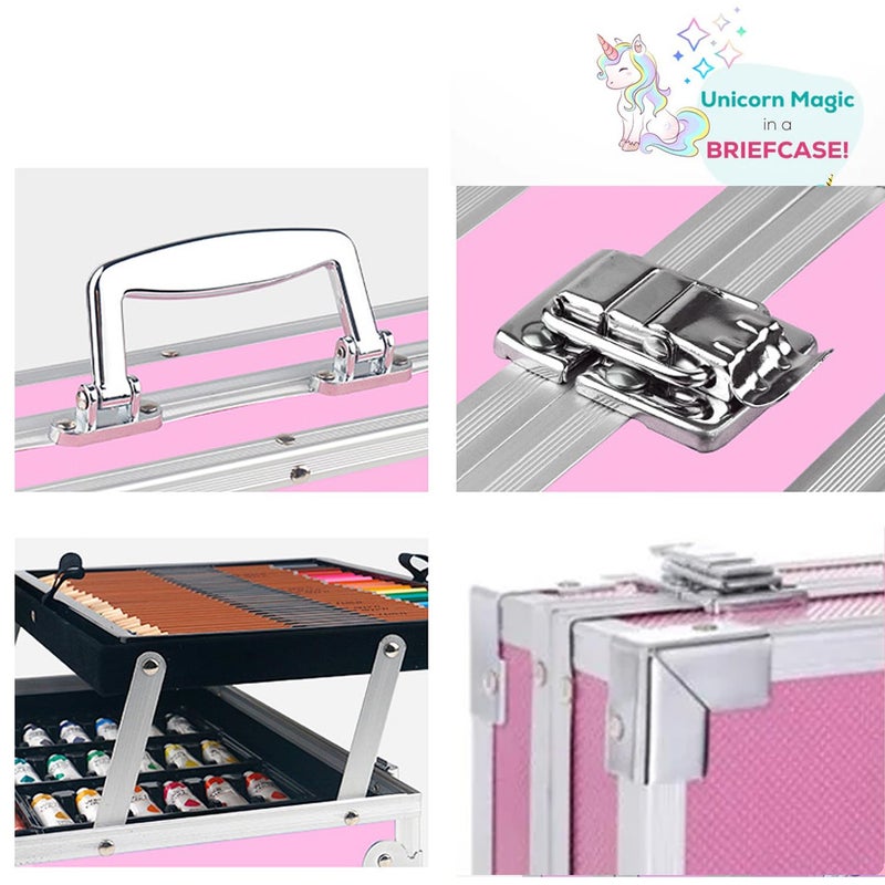 Shuban Deluxe Art Set Box & Drawing Kit with Crayons, Oil Pastels, Colored Pencil Deluxe Gift Art (145 Pcs Art Set-Pink) - Image 3