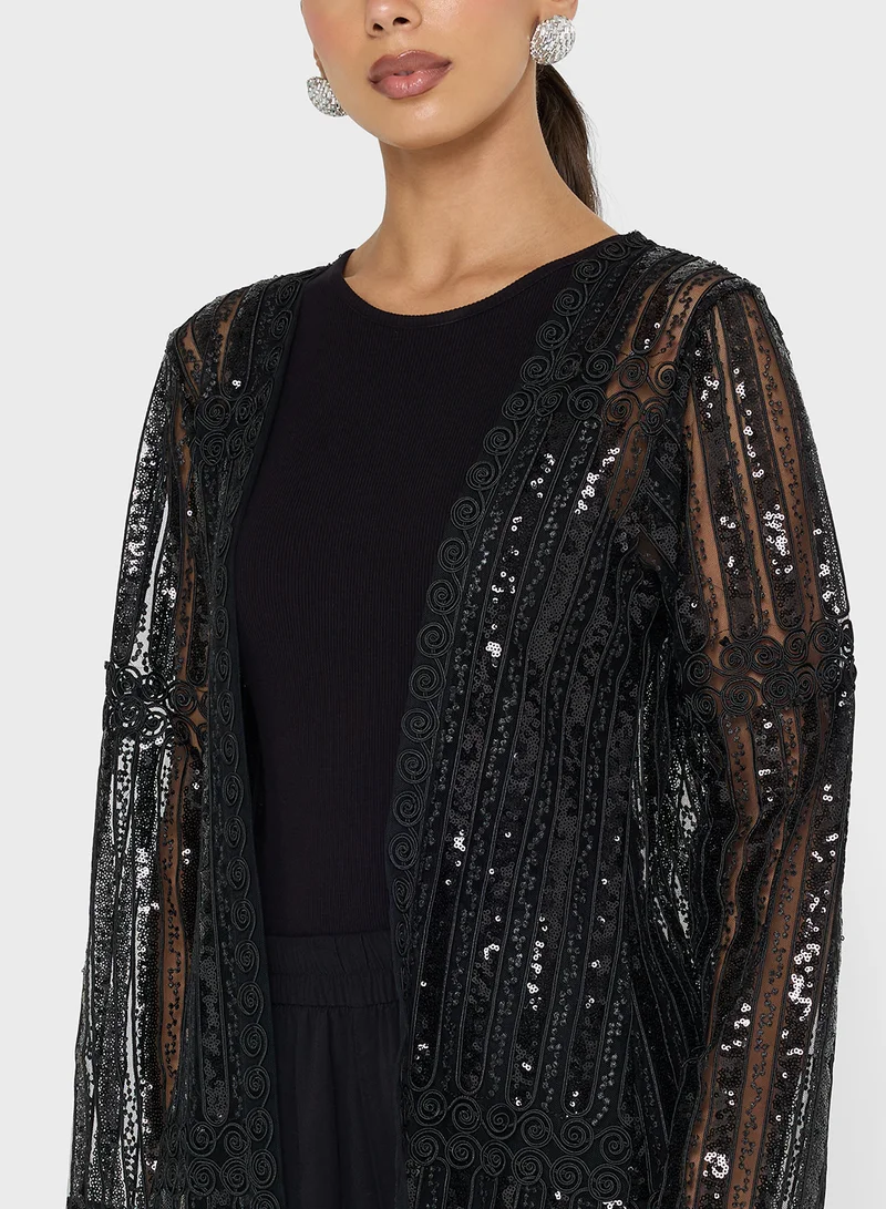 Golden Apple Sequin Detailed Long Jacket