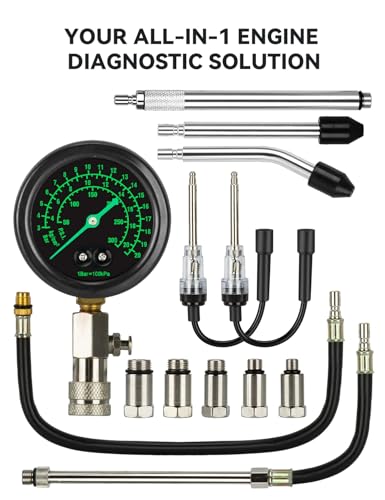 AUTOWN Professional Compression Tester Kit with Fluorescent Gauge – 300 PSI Triple-Scale, 2 Spark Plug Testers, 13-Piece Set for Car, Truck, ATV & Small Gas Engines - Image 2