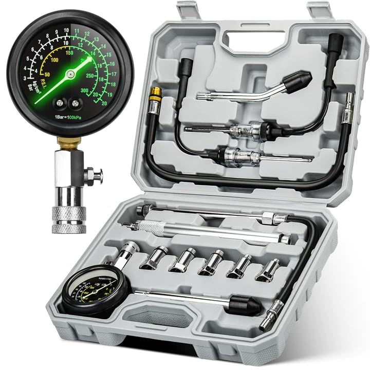 AUTOWN Professional Compression Tester Kit with Fluorescent Gauge – 300 PSI Triple-Scale, 2 Spark Plug Testers, 13-Piece Set for Car, Truck, ATV & Small Gas Engines - Image 1