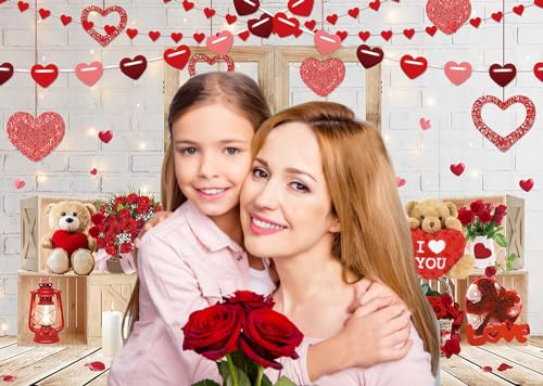 CYLYH 10x8ft Valentine's Day Backdrop Rustic Wood Door Banner Red Love Heart Backdrops Valentine's White Brick Wall Backdrop Party Bridal Shower Kid Birthday Party Banner - Image 4