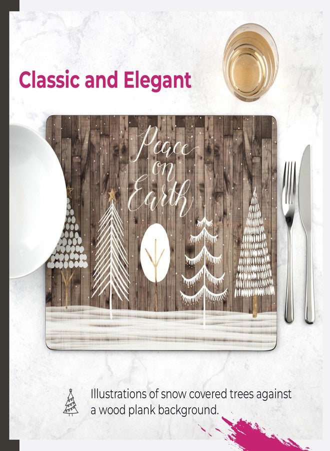 Pimpernel Rustic Holiday Placemats, Set of 4 - (15.7" × 11.7") Snow-Covered Trees on Vintage Wood Plank, 5mm Cork Back Board Heat-Resistant Seasonal Festive Dining Table Accent Decorative Piece - Image 3