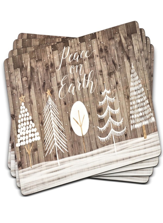 Pimpernel Rustic Holiday Placemats, Set of 4 - (15.7" × 11.7") Snow-Covered Trees on Vintage Wood Plank, 5mm Cork Back Board Heat-Resistant Seasonal Festive Dining Table Accent Decorative Piece - Image 1