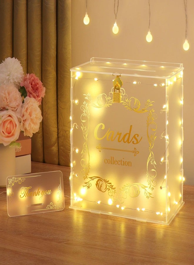 DIWNELEM Acrylic Wedding Card Box with Lock String Light Frosted Large Card Box for Wedding Letter Box Envelope Box Acrylic Gift Card Box Money Box for Party Birthday Reception - Image 1
