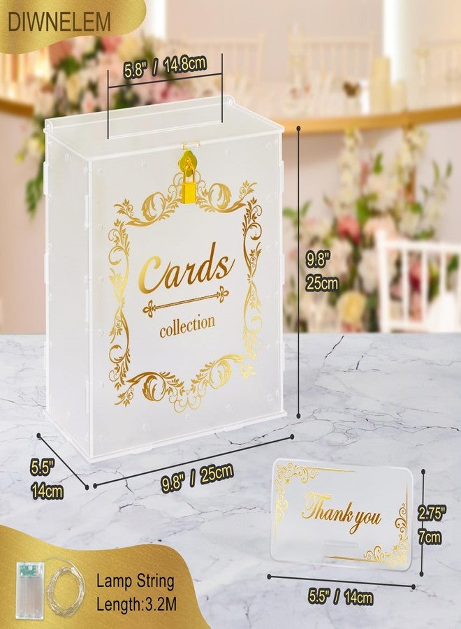 DIWNELEM Acrylic Wedding Card Box with Lock String Light Frosted Large Card Box for Wedding Letter Box Envelope Box Acrylic Gift Card Box Money Box for Party Birthday Reception - Image 2