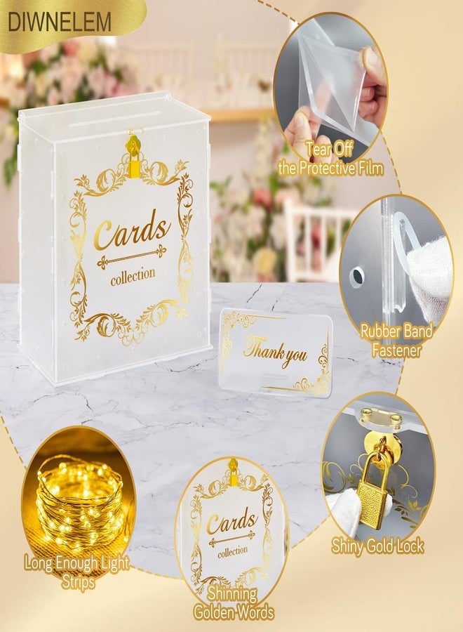 DIWNELEM Acrylic Wedding Card Box with Lock String Light Frosted Large Card Box for Wedding Letter Box Envelope Box Acrylic Gift Card Box Money Box for Party Birthday Reception - Image 4