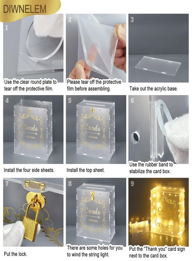 DIWNELEM Acrylic Wedding Card Box with Lock String Light Frosted Large Card Box for Wedding Letter Box Envelope Box Acrylic Gift Card Box Money Box for Party Birthday Reception - Image 5