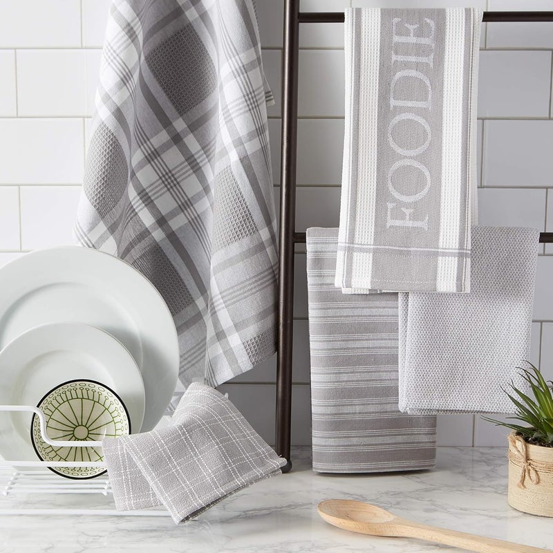 DII Everyday Collection Foodie Kitchen Set, Dishtowel & Dishcloth, Light Gray, 5 Piece - Image 3